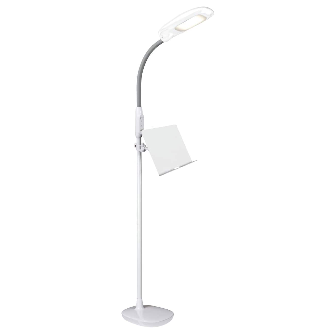 OttLite 64" White LED Floor Lamp with USB and Tablet Stand